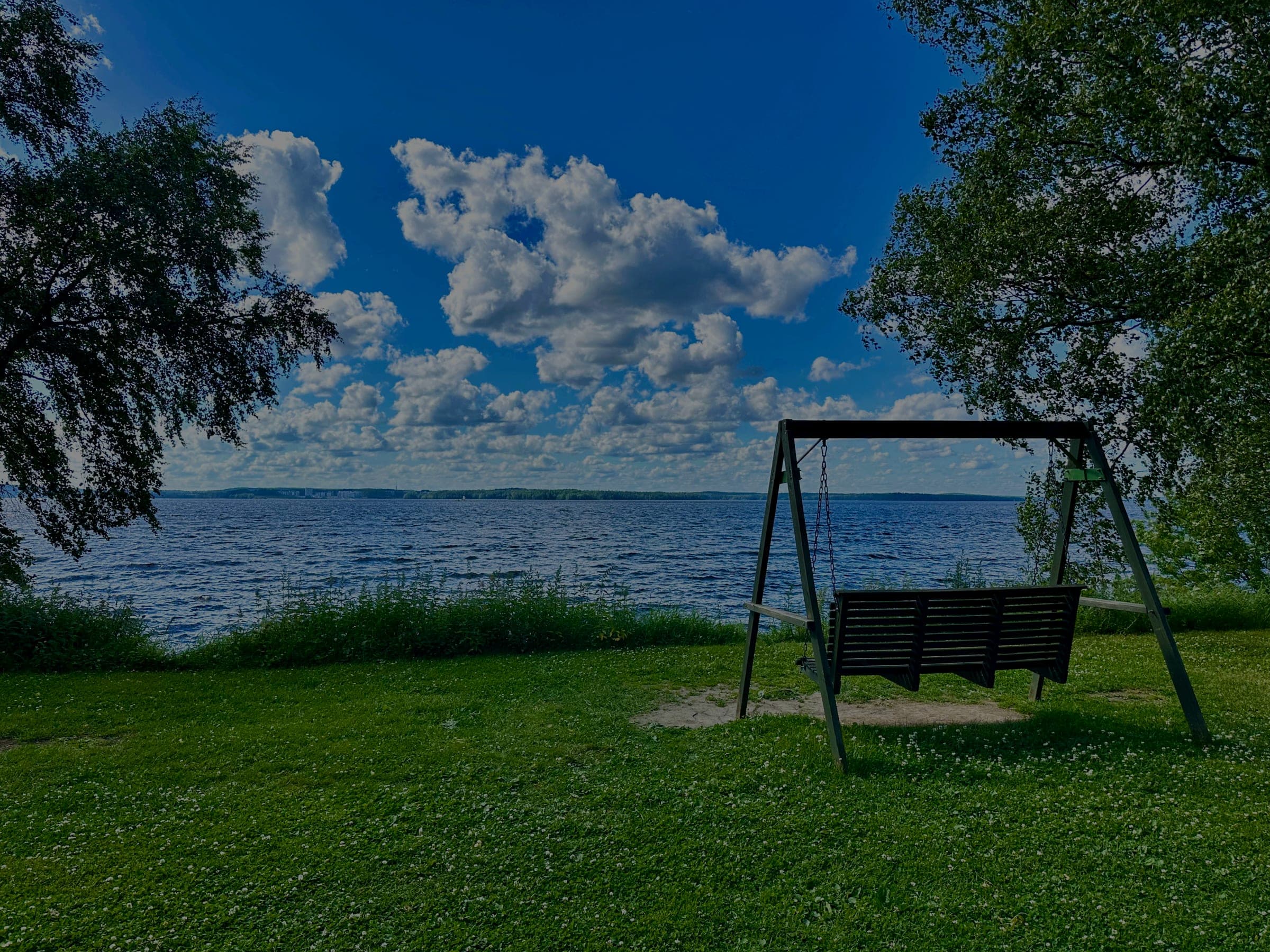 A swing seat by the lakeshore